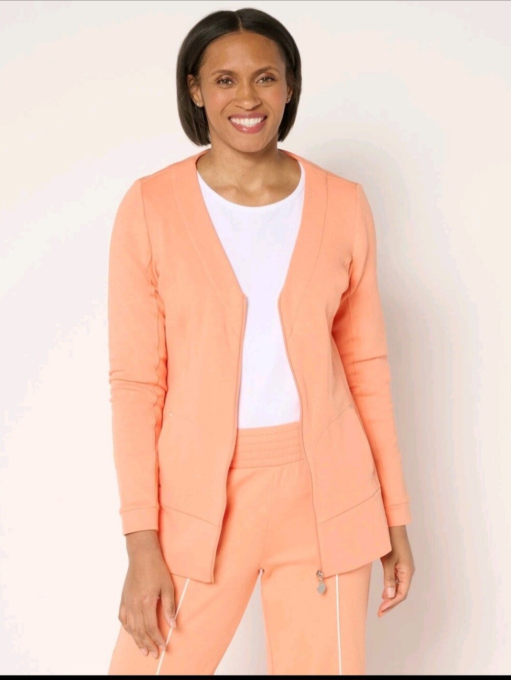Peach Zip Front Long Sleeve Cardigan Jacket New